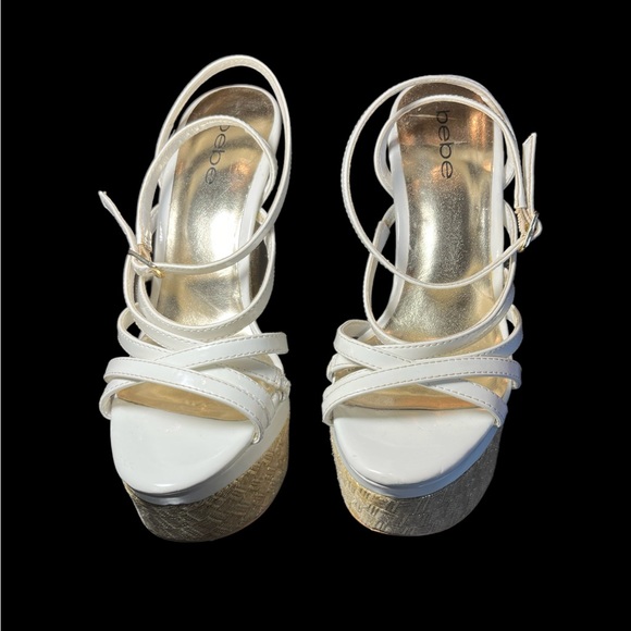 Bebe White & Tan Wedge Sandals - Picture 2 of 5